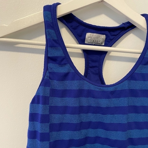 𝅺Athleta Blue Striped Workout Top - Picture 2 of 10
